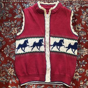 Vintage Sarita Women’s 100% Wool Red Sweater Vest Zip Horse Farm 90s Sz Medium